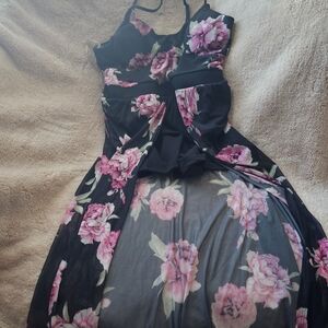 No Boundaries Black and Pink Floral Maxi Dress